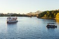 Panoramic view of Ottawa River and Alexandra Bridge from Ottawa to Gatineau city of Quebec, Canada Royalty Free Stock Photo