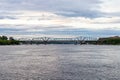 Panoramic view of Ottawa River and Alexandra Bridge from Ottawa to Gatineau city of Quebec, Canada Royalty Free Stock Photo