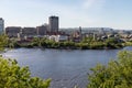 Panoramic view of Ottawa River and Gatineau city of Quebec, Canada from the hill Royalty Free Stock Photo