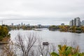 Panoramic view of Ottawa River and Gatineau city of Quebec in Canada from Major\'s Hill Park in autumn Royalty Free Stock Photo