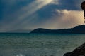 Panoramic view out over Carlyon bay to a nearby headland Royalty Free Stock Photo