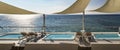 Panoramic view of an outdoor jacuzzi of a luxury Caribbean resort hotel