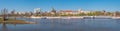 Panoramic view over beach cafes, restaurants, camping site for campers and other landmarks as churches and multistory living Royalty Free Stock Photo