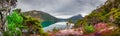 Panoramic view over beautiful and colorful landscape at Ensenada Zaratiegui Bay in Tierra del Fuego National Park, near Ushuaia Royalty Free Stock Photo