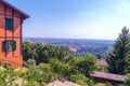 Panoramic view over Bergamo, Italy, from the hill of Old Town Citta Alta Royalty Free Stock Photo