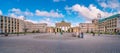 Panoramic view over the Brandenburg Gate Brandenburger Tor in Berlin historical and business downtown, Berlin, Germany, at