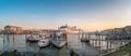 Panoramic view over busy Grand Canal, piers and main port with big and expensive cruise ships and cargo boats in Venice, Italy Royalty Free Stock Photo