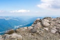 Panoramic view over the Carpatian mountains and Sinaia town, Bucegi natural park, Romania. Royalty Free Stock Photo