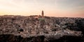 Panoramic view over the city of Matera Italy at sunset Royalty Free Stock Photo