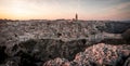 Panoramic view over the city of Matera Italy at sunset Royalty Free Stock Photo