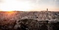 Panoramic view over the city of Matera Italy at sunset Royalty Free Stock Photo