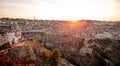 Panoramic view over the city of Matera Italy at sunset Royalty Free Stock Photo