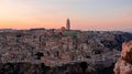 Panoramic view over the city of Matera Italy at sunset Royalty Free Stock Photo