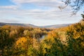 Panoramic view over colorful mountain valley with river fall sea Royalty Free Stock Photo