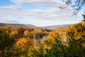 Panoramic view over colorful mountain valley with river
