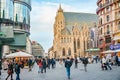 Panoramic view over famous Graben shopping and restaurant street at Stephans square Stephansplatz, cathedral and modern Haas