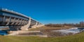 Panoramic view over a famous wonder water bridge and ship navigation canal near Magdeburg at early Spring, Magdeburg, Germany Royalty Free Stock Photo