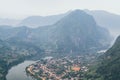Panoramic view over Nam Ou river close to Nong Khiaw village, Laos Royalty Free Stock Photo