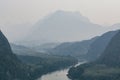 Panoramic view over Nam Ou river close to Nong Khiaw village, Laos Royalty Free Stock Photo