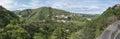 Panoramic view over green hill and valley of botanical garden, Jardin Botanico Canario Viera y Clavijo, Tafira, Gran