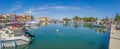 Panoramic view over the harbor of the Croatian coastal town of Novigrad in Istria during the day when the weather is