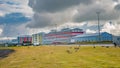 Panoramic view over historical modern downtown in Reykjavik at Summer in Iceland, with many wild birds as geese, dramatic scenic