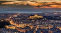 Panoramic view over the illuminated skyline of Athens, Greece Royalty Free Stock Photo