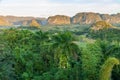 Panoramic view over landscape with mogotes in Vinales Valley, Cuba