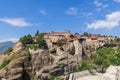 Panoramic view over largest religious complex in Meteora - Great Meteoron or Holy Monastery of Transfiguration of Christ Royalty Free Stock Photo