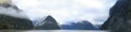 Panoramic view over Milford Sound, Fjordland, New Zealand