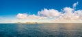 Panoramic view over mythical solitary islands in the middle of Atlantic Ocean with a lot of wild sea life, summer, blue sky, sunny Royalty Free Stock Photo