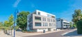 Panoramic view over new modern living houses in Magdeburg, Germany, early Autumn at blue sky