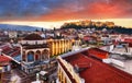 Panoramic view over the old town of Athens and the Parthenon Temple of the Acropolis during sunrise Royalty Free Stock Photo