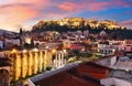 Panoramic view over the old town of Athens and the Parthenon Temple of the Acropolis during sunrise Royalty Free Stock Photo