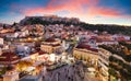 Panoramic view over the old town of Athens and the Parthenon Temple of the Acropolis during sunrise Royalty Free Stock Photo