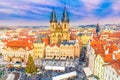 Panoramic view, Old town square in Prague at Christmass time, Czech Republic