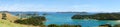 Panoramic view over Otehei Bay and Bay of Islands, New Zealand, Royalty Free Stock Photo