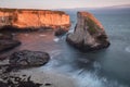 Panoramic view over Shark Fin Cove Shark Tooth Beach. Davenport, Santa Cruz County, California, USA. Sunset in California