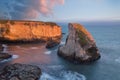 Panoramic view over Shark Fin Cove Shark Tooth Beach. Davenport, Santa Cruz County, California, USA. Sunset in California