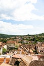 Panoramic view over Sighisoara old town. Colorful houses Royalty Free Stock Photo