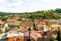 Panoramic view over Sighisoara old town. Colorful houses Royalty Free Stock Photo