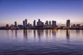 Panoramic view over the Thames river to the skyline of the financial district Canary Wharf Royalty Free Stock Photo