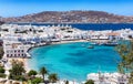 Panoramic view over the town and old harbor of Mykonos Royalty Free Stock Photo