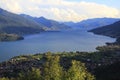 Panoramic view over the upper part of Lake Como over Gravedona, down to Bellagio