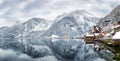 Panoramic view over village and lake of Hallstatt in the Austrian Alps Royalty Free Stock Photo