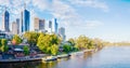 Panoramic view over Yarra River and City Skyscrapers in Melbourne, Australia Royalty Free Stock Photo