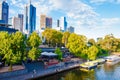 Panoramic view over Yarra River and City Skyscrapers in Melbourne, Australia Royalty Free Stock Photo
