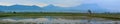 Panoramic view of a paddy field with mount Kinabalu at Sabah, Malaysia Royalty Free Stock Photo