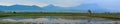 Panoramic view of a paddy field with mount Kinabalu at Sabah, Malaysia