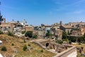 Panoramic view from Palatine Hill to ruins of Roman Forum in city of Rome Royalty Free Stock Photo